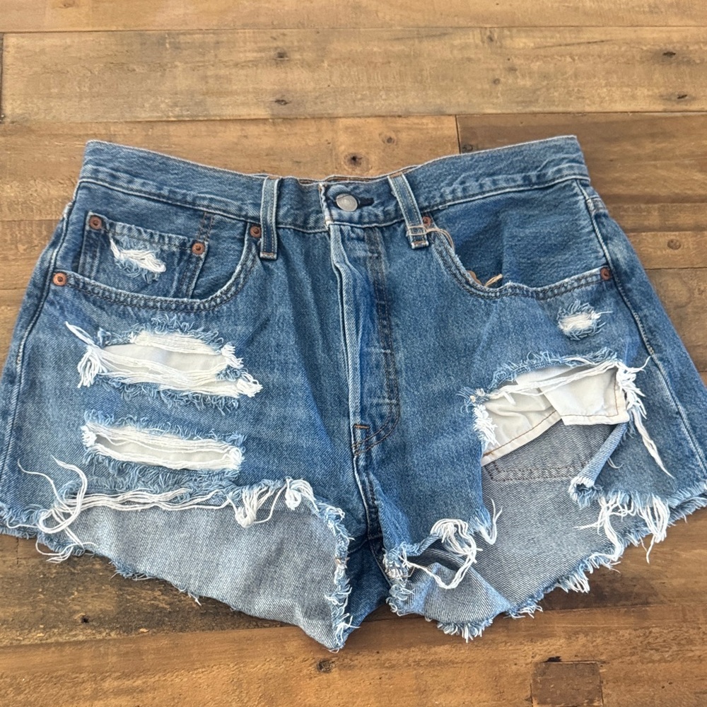 Levi's Ripped Blue Jean Shorts